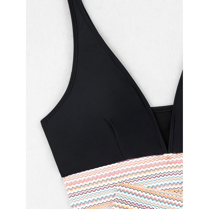 Women's High Waisted Bikini Sets Two Piece Tummy Control Swimsuit Color Block Bathing Suits